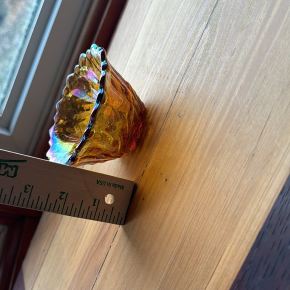 Vintage 1970s Indiana wild rose harvest gold carnival glass candle holder - Picture 2 of 3